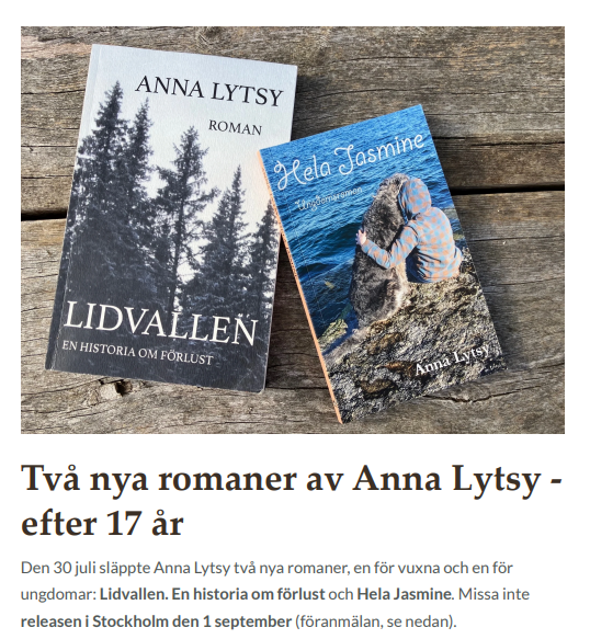 Två nya romaner av Anna Lytsy - efter 17 år
